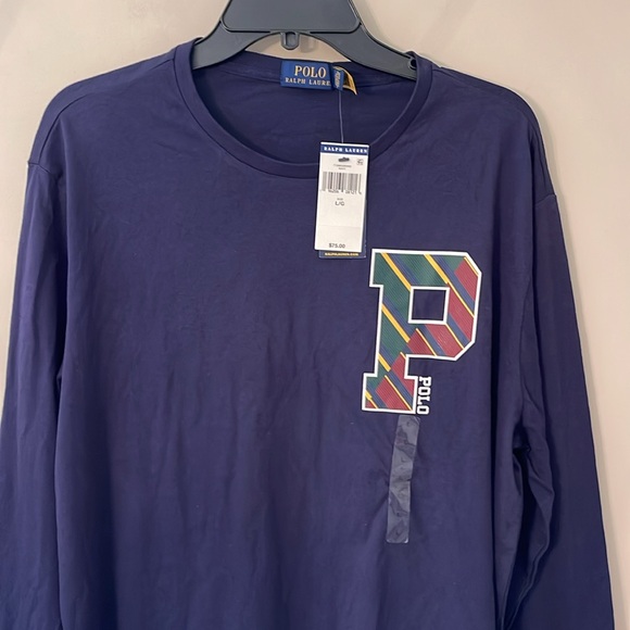 POLO Ralph Lauren Polo Men Varsity Big P Navy T-Shirt Long Sleeve Tee NWT Large - Picture 2 of 12